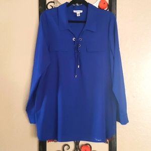 Calvin Klein blue lace up blouse
